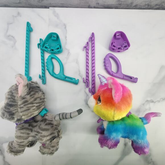 FurReal Friends Unicorn Cat & Gray Cat leash 2018 Hasbro walksalot toys works! - Picture 7 of 16
